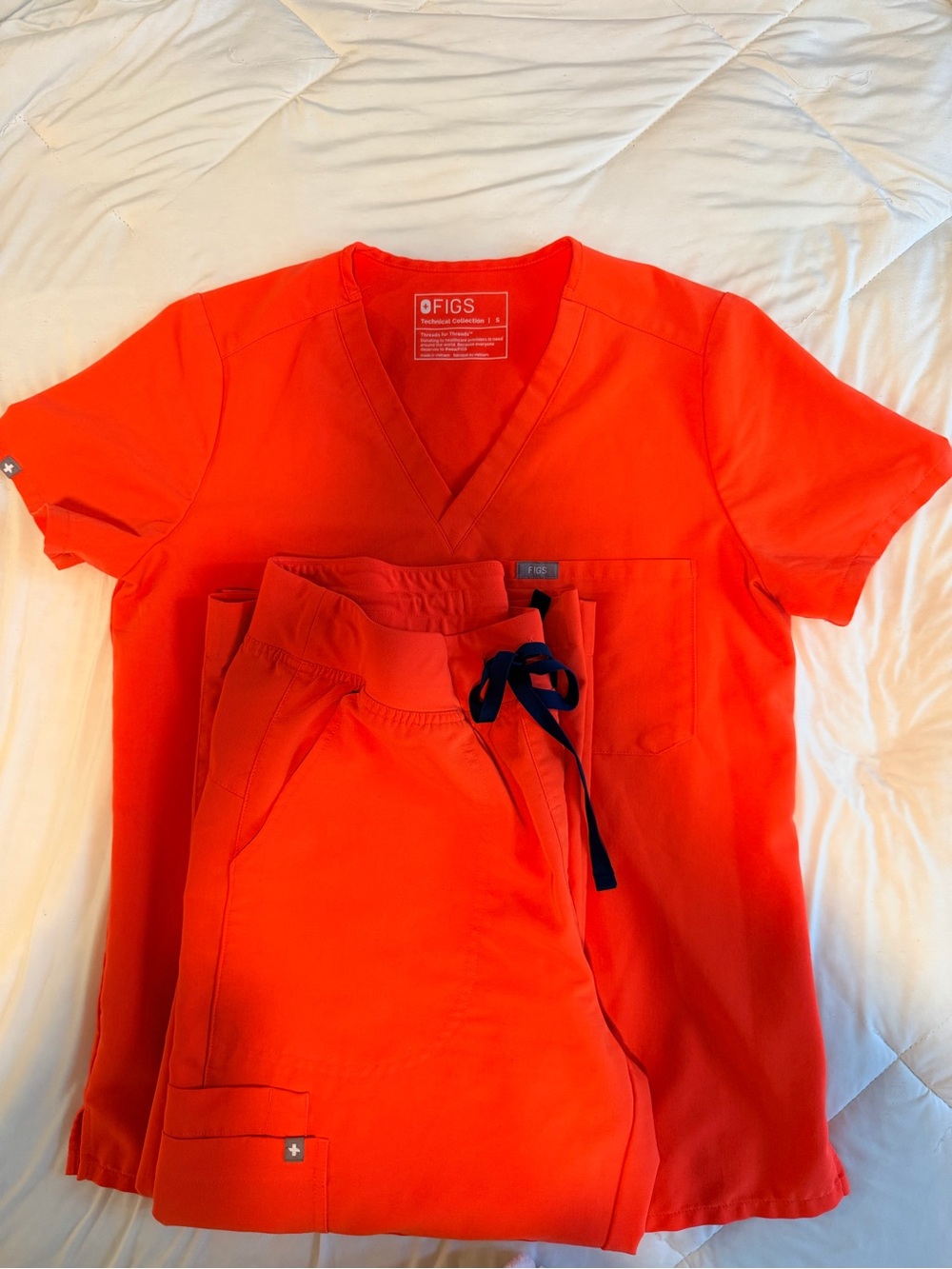Figs Women's V-Neck Scrub Top and Pants Set in Bright Orange